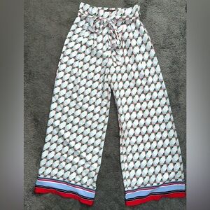 Forever 21 High Waisted Geometric Pattern White Palazzo Pants